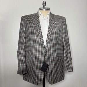 J. Hilburn‎ 52L Sport Coat Blazer Plaid Check Wool Loro Piana Italy New Tag